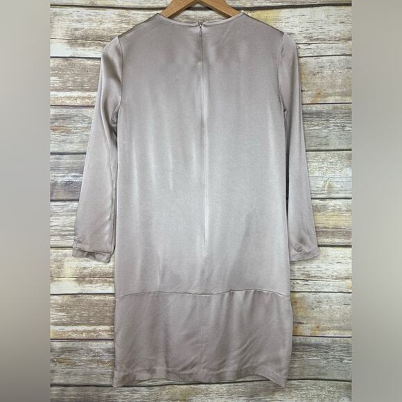 Theory Maiba Bright Satin Dress Womens 2 Silver Dropped Waist Back Zip Pockets - Picture 3 of 8